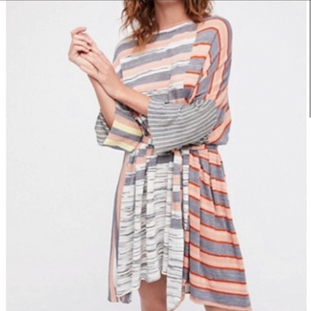 Free People Striped Mini Dress in Gray and Coral
